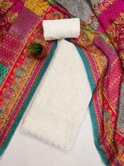 Zeepkart - Georgette Silk Pink Colour Embroidered Unstitched Kurta and Bottom with Dupatta (Set of 3)