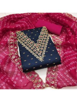 Zeepkart - Chanderi Silk Blue Colour Embroidered Unstitched Kurta and Bottom with Dupatta (Set of 3)