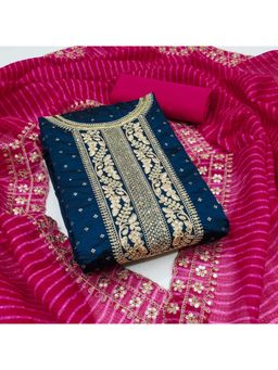 Zeepkart - Chanderi Silk Blue Colour Embellished Unstitched Kurta and Bottom with Dupatta (Set of 3)