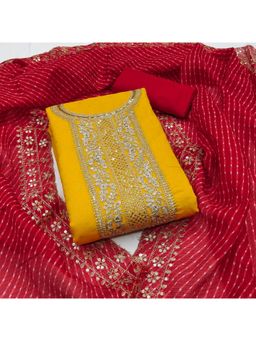 Zeepkart - Chanderi Silk Mustard Colour Unstitched Kurta and Bottom with Dupatta (Set of 3)