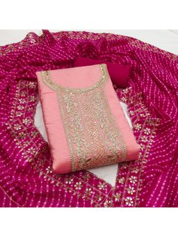 Zeepkart - Chanderi Silk Pink Colour Embellished Unstitched Kurta and Bottom with Dupatta (Set of 3)