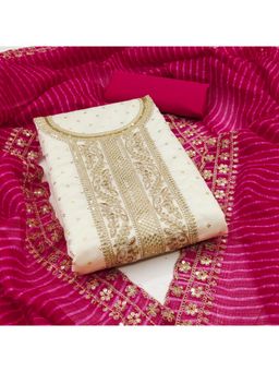 Zeepkart - Chanderi Silk Off White Colour Unstitched Kurta and Bottom with Dupatta (Set of 3)