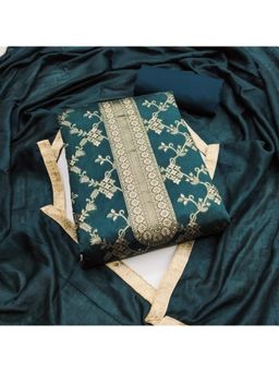 Zeepkart - Chanderi Silk Teal Colour Woven Unstitched Kurta and Bottom with Dupatta (Set of 3)
