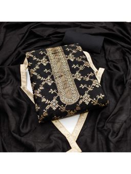 Zeepkart - Chanderi Silk Black Colour Woven Unstitched Kurta and Bottom with Dupatta (Set of 3)