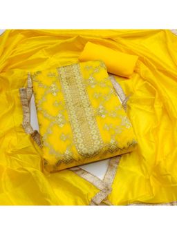 Zeepkart - Chanderi Silk Mustard Colour Woven Unstitched Kurta and Bottom with Dupatta (Set of 3)