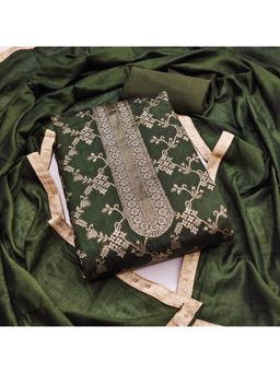 Zeepkart - Chanderi Silk Green Colour Woven Unstitched Kurta and Bottom with Dupatta (Set of 3)