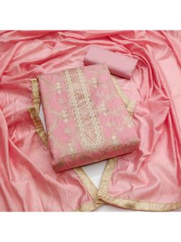 Zeepkart - Chanderi Silk Peach Colour Woven Unstitched Kurta and Bottom with Dupatta (Set of 3)