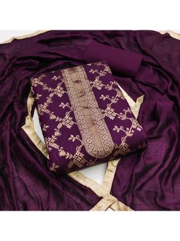 Zeepkart - Chanderi Silk Purple Colour Woven Unstitched Kurta and Bottom with Dupatta (Set of 3)