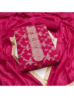 Zeepkart - Chanderi Silk Rani Pink Colour Woven Unstitched Kurta and Bottom with Dupatta (Set of 3)