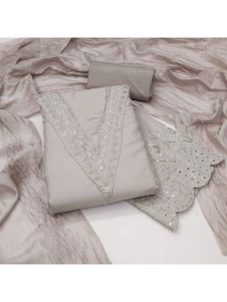 Zeepkart - Cotton Grey Colour Embroidered Unstitched Kurta and Bottom with Dupatta (Set of 3)