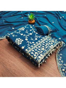 Zeepkart - Georgette Teal Colour Embroidered Unstitched Kurta and Bottom with Dupatta (Set of 3)