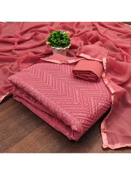 Zeepkart - Georgette Pink Colour Embroidered Unstitched Kurta and Bottom with Dupatta (Set of 3)