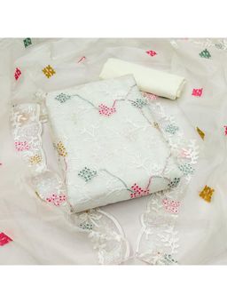 Zeepkart - Organza Off White Colour Embroidered Unstitched Kurta and Bottom with Dupatta (Set of 3)