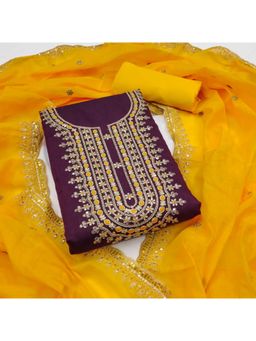 Zeepkart - Chanderi Silk Purple Colour Embroidered Unstitched Kurta and Bottom with Dupatta (Set of 3)