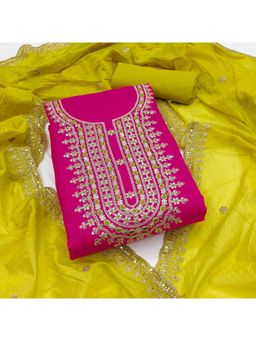 Zeepkart - Chanderi Silk Rani Pink Colour Unstitched Kurta and Bottom with Dupatta (Set of 3)