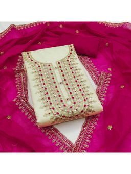 Zeepkart - Chanderi Silk Off White Colour Unstitched Kurta and Bottom with Dupatta (Set of 3)