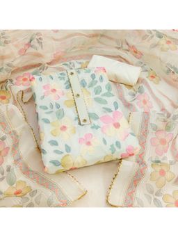 Zeepkart - Organza Off White Colour Floral Unstitched Kurta and Bottom with Dupatta (Set of 3)