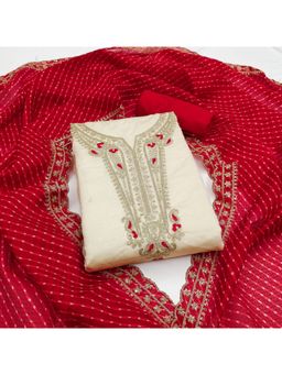 Zeepkart - Chanderi Silk Off White Colour Unstitched Kurta and Bottom with Dupatta (Set of 3)