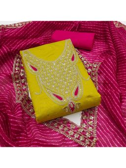 Zeepkart - Chanderi Silk Parrot Colour Embroidered Unstitched Kurta and Bottom with Dupatta (Set of 3)