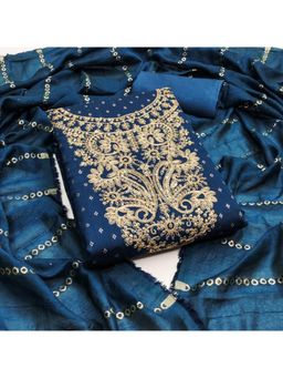 Zeepkart - Chanderi Silk Blue Colour Embroidered Unstitched Kurta and Bottom with Dupatta (Set of 3)
