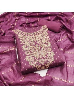 Zeepkart - Chanderi Silk Mauve Colour Embroidered Unstitched Kurta and Bottom with Dupatta (Set of 3)