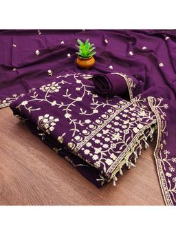 Zeepkart - Georgette Silk Purple Colour Unstitched Kurta and Bottom with Dupatta (Set of 3)