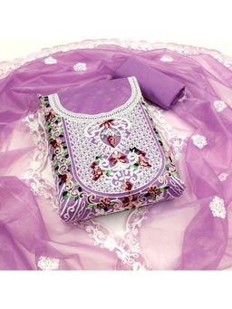 Zeepkart - Organza Silk Lavender Colour Unstitched Kurta and Bottom with Dupatta (Set of 3)