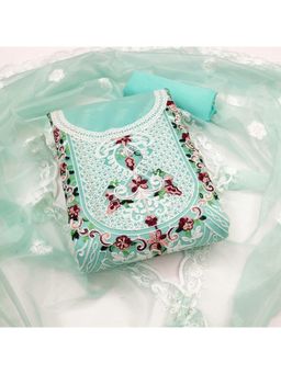 Zeepkart - Organza Silk Turquoise Colour Unstitched Kurta and Bottom with Dupatta (Set of 3)