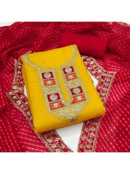 Zeepkart - Chanderi Silk Mustard Colour Unstitched Kurta and Bottom with Dupatta (Set of 3)