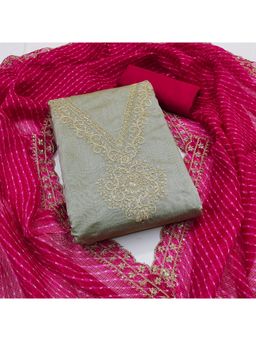 Zeepkart - Chanderi Silk Grey Colour Embroidered Unstitched Kurta and Bottom with Dupatta (Set of 3)