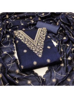 Zeepkart - Chanderi Silk Navy Blue Colour Unstitched Kurta and Bottom with Dupatta (Set of 3)