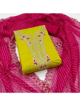 Zeepkart - Chanderi Silk Green Colour Embellished Unstitched Kurta and Bottom with Dupatta (Set of 3)