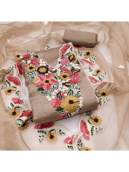 Zeepkart - Organza Silk Brown Colour Embroidered Unstitched Kurta and Bottom with Dupatta (Set of 3)