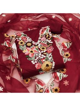 Zeepkart - Organza Silk Maroon Colour Embroidered Unstitched Kurta and Bottom with Dupatta (Set of 3)