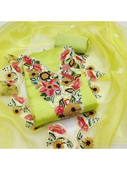 Zeepkart - Organza Silk Sea Green Colour Unstitched Kurta and Bottom with Dupatta (Set of 3)