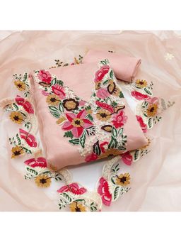 Zeepkart - Organza Silk Peach Colour Embroidered Unstitched Kurta and Bottom with Dupatta (Set of 3)