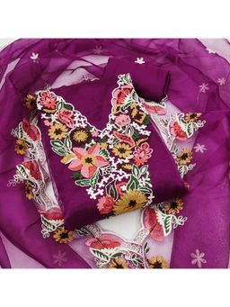 Zeepkart - Organza Silk Purple Colour Embroidered Unstitched Kurta and Bottom with Dupatta (Set of 3)