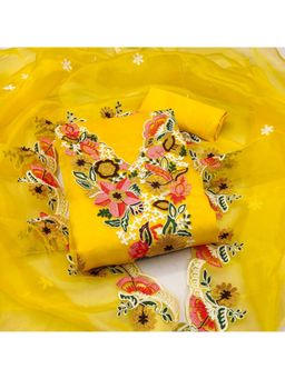 Zeepkart - Organza Silk Yellow Colour Embroidered Unstitched Kurta and Bottom with Dupatta (Set of 3)