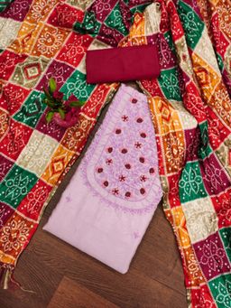 Zeepkart - Chanderi Lavender Black Colour Unstitched Kurta and Bottom with Dupatta (Set of 3)