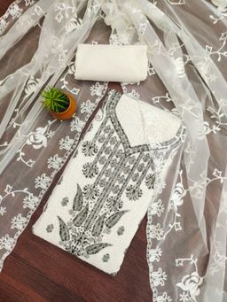 Zeepkart - Georgette Black Colour Embroidered Unstitched Kurta and Bottom with Dupatta (Set of 3)