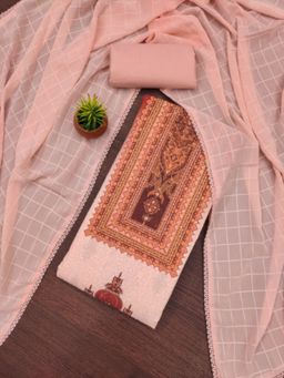 Zeepkart - Cotton Silk Peach Colour Embroidered Unstitched Kurta and Bottom with Dupatta (Set of 3)