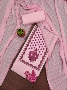 Zeepkart - Cotton Silk Pink Colour Floral Unstitched Kurta and Bottom with Dupatta (Set of 3)