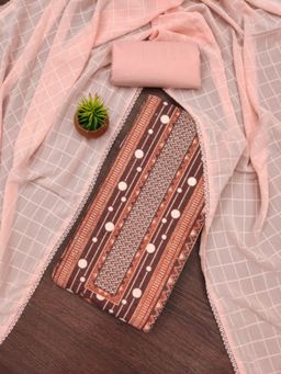 Zeepkart - Cotton Silk Peach Colour Printed Unstitched Kurta and Bottom with Dupatta (Set of 3)