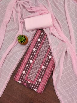Zeepkart - Cotton Silk Pink Colour Printed Unstitched Kurta and Bottom with Dupatta (Set of 3)