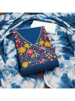 Zeepkart - Cotton Silk Teal Colour Embroidered Unstitched Kurta and Bottom with Dupatta (Set of 3)