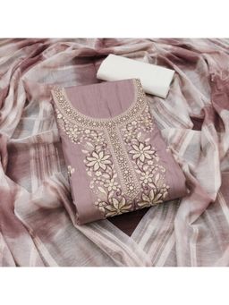 Zeepkart - Cotton Silk Mauve Colour Floral Unstitched Kurta and Bottom with Dupatta (Set of 3)