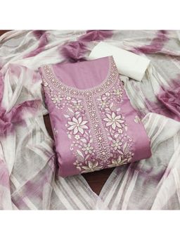 Zeepkart - Cotton Silk Pink Colour Floral Unstitched Kurta and Bottom with Dupatta (Set of 3)