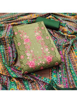 Zeepkart - Cotton Silk Green Colour Embroidered Unstitched Kurta and Bottom with Dupatta (Set of 3)