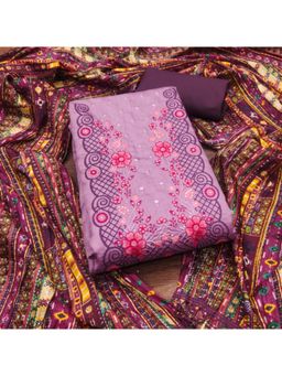 Zeepkart - Cotton Silk Lavender Colour Embroidered Unstitched Kurta and Bottom with Dupatta (Set of 3)