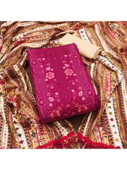 Zeepkart - Cotton Silk Pink Colour Embroidered Unstitched Kurta and Bottom with Dupatta (Set of 3)